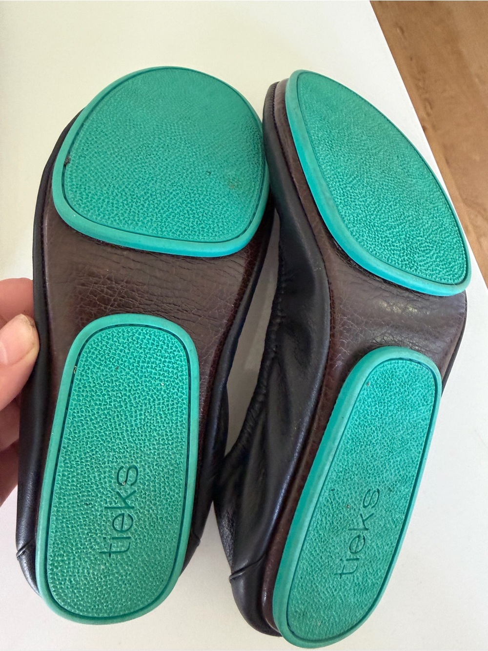Tieks Black Ballet Flats with Teal Accents - Picture 6 of 6